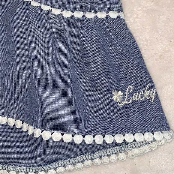 Lucky Brand Chambray Swing Top 4T Ruffle Straps EUC Embroidered Floral Design - Picture 3 of 10